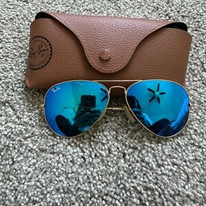 Ray-Ban Gold Frame Sunglasses with Blue Lenses